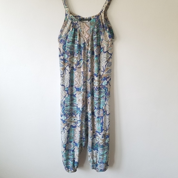 KRISTINIT Silk Blue Abstract Printed Strap Jumpsuit Small - Picture 5 of 11
